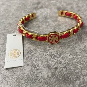 Tory Burch Red Marion Woven Chain Cuff Bracelet NWT
